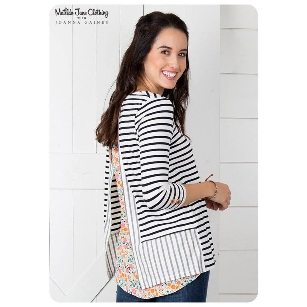 Matilda Jane Clothing w Joanna Gaines Harvest Days Striped Floral 3/4 Sleeve XS